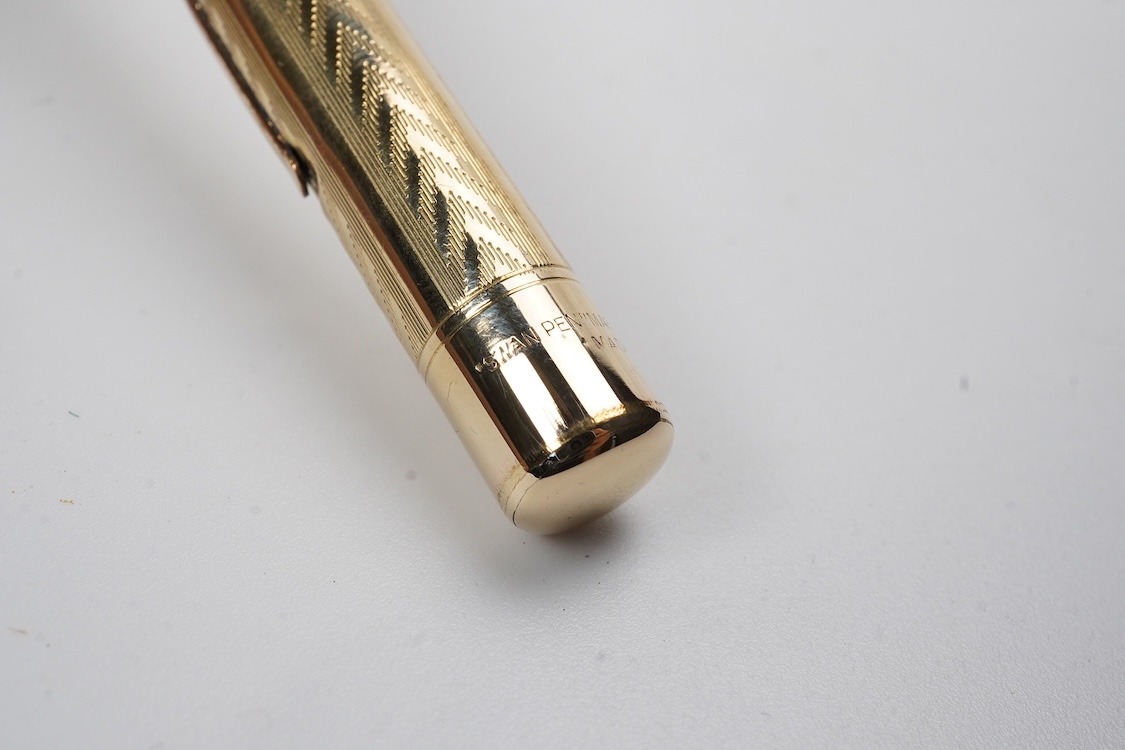 A Mabie Todd & Co. Swan gold filled lever filler, Made in USA with No.2 14ct. flexible nib